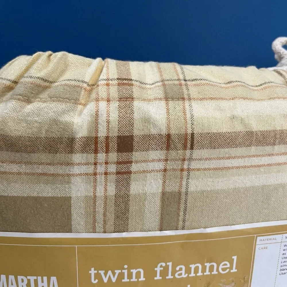 Martha Stewart Cabin Plaid Flannel Sheet Set TWIN Neutral Autumn Yellow NEW